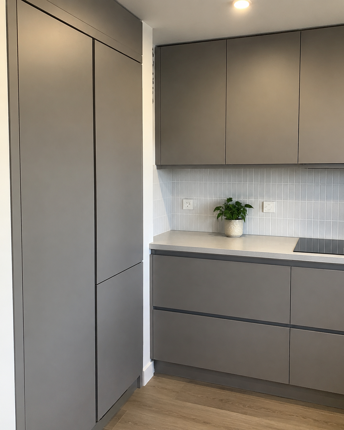 Grey modern kitchen cabinet finish
