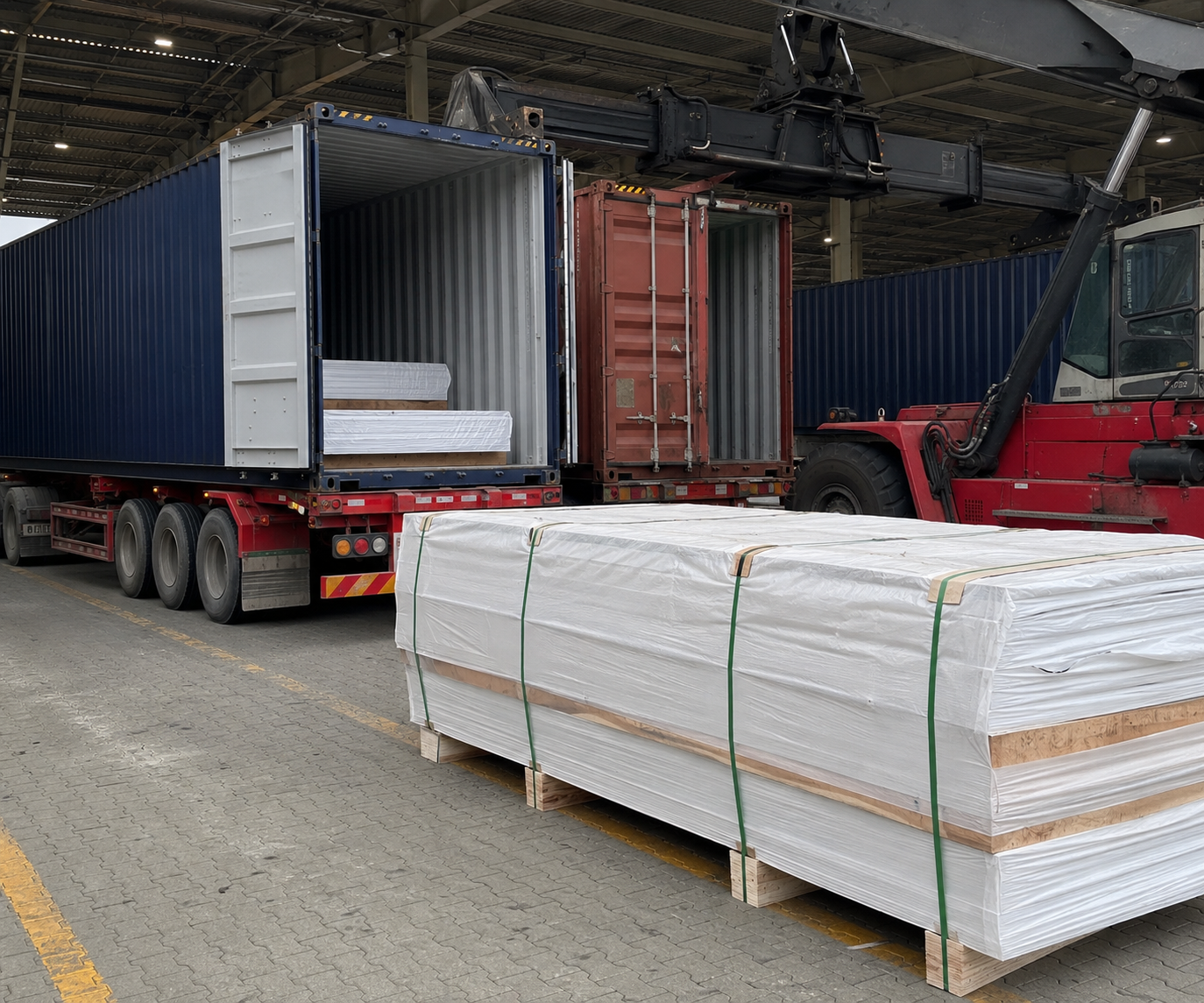 Container port logistics for engineered wood panel exports